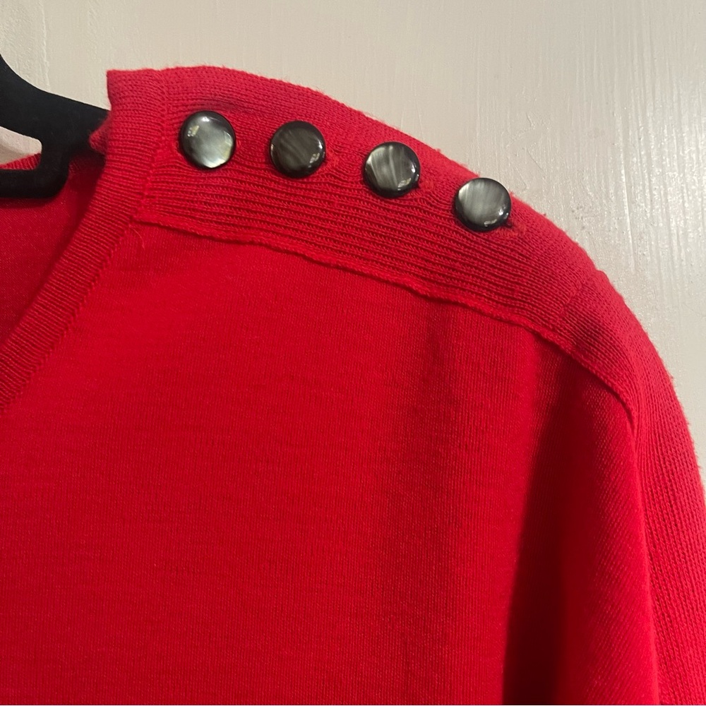 Liz Claiborne Vintage Red Long Sleeve Dress with Button Accents & Shoulder Pads - Picture 2 of 10
